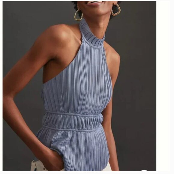 ⭐️ Pleated Halter Boho Peasant Hipster Hippie Classy Romantic Farm Chic Blouse - Picture 1 of 4